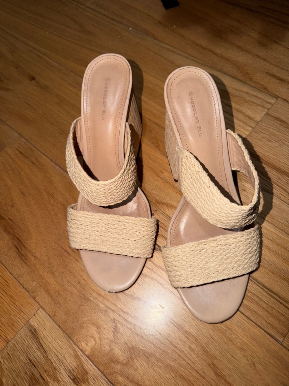 Chocolat Blu Beige Braided Slide Heels